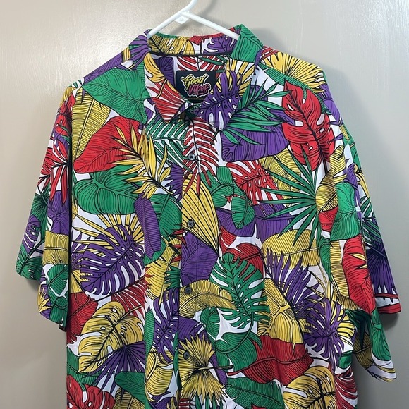 Fresh Vibes Tropical‎ Hawaiian Shirt Colorful Leaf Print Button Up Short Sleeve - Picture 2 of 9